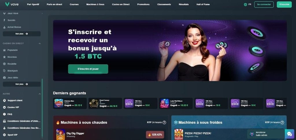Vave Casino page accueil